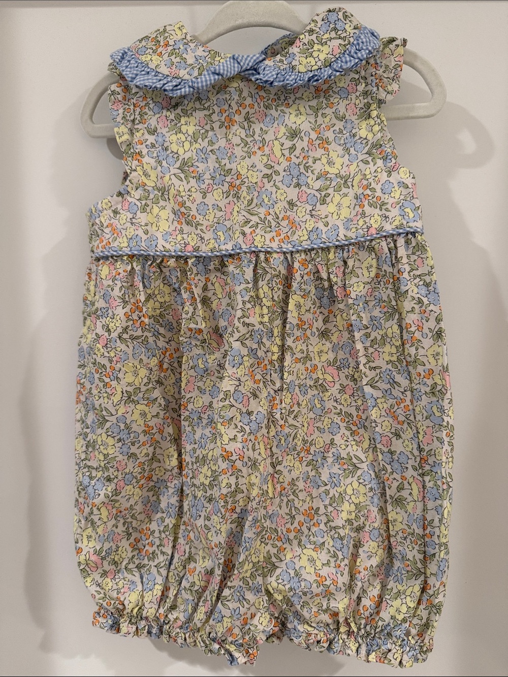 Sleeveless Floral Bubble One-Piece in Pastel Yellow and Blue